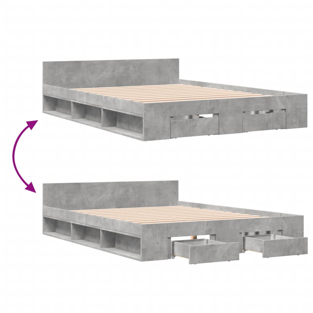 Bedframe met lades bewerkt hout betongrijs 140x190 cm is nu te koop bij PeponiXL, paradijselijk wonen!