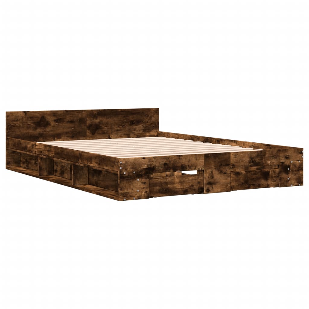 Bedframe met lades bewerkt hout gerookt eikenkleurig 140x190 cm is nu te koop bij PeponiXL, paradijselijk wonen!