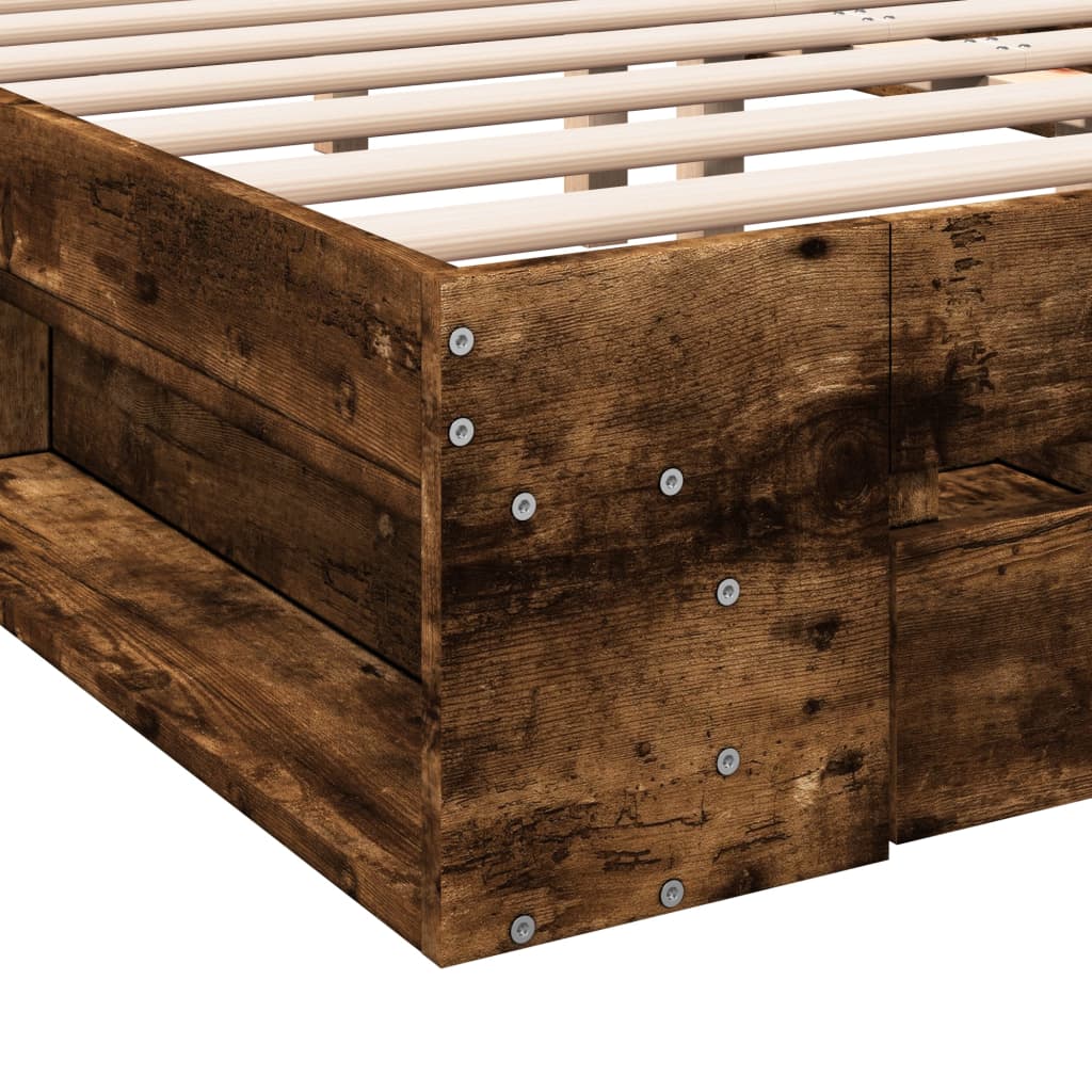 Bedframe met lades bewerkt hout gerookt eikenkleurig 140x190 cm is nu te koop bij PeponiXL, paradijselijk wonen!
