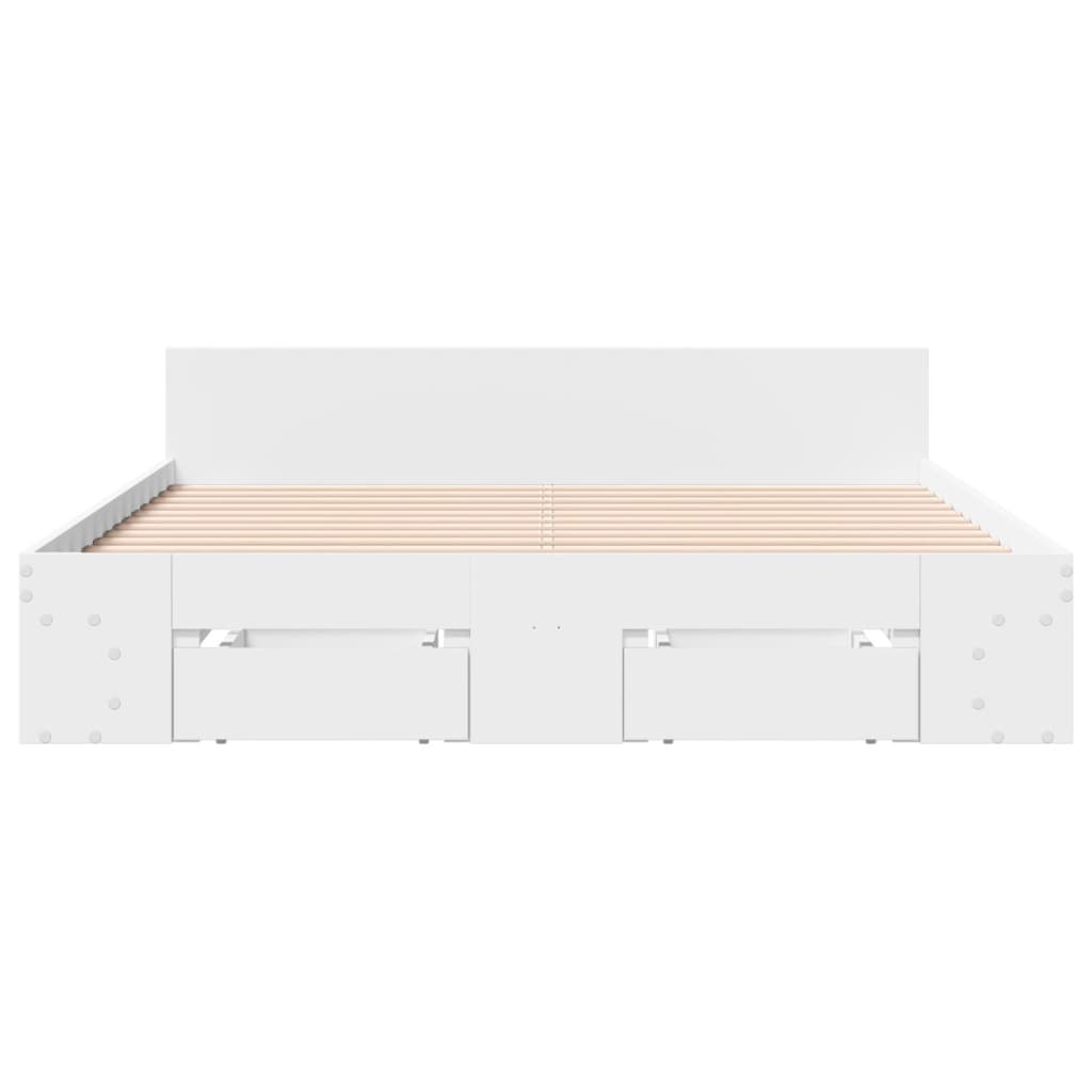 Bedframe met lades bewerkt hout wit 135x190 cm is nu te koop bij PeponiXL, paradijselijk wonen!