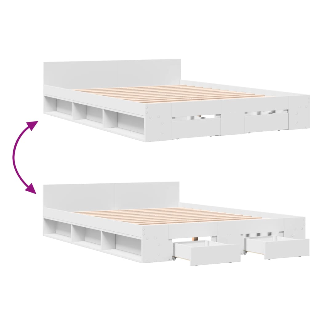 Bedframe met lades bewerkt hout wit 135x190 cm is nu te koop bij PeponiXL, paradijselijk wonen!