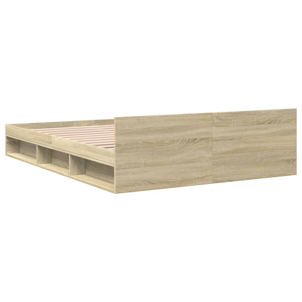 Bedframe met lades bewerkt hout sonoma eikenkleurig 135x190 cm is nu te koop bij PeponiXL, paradijselijk wonen!