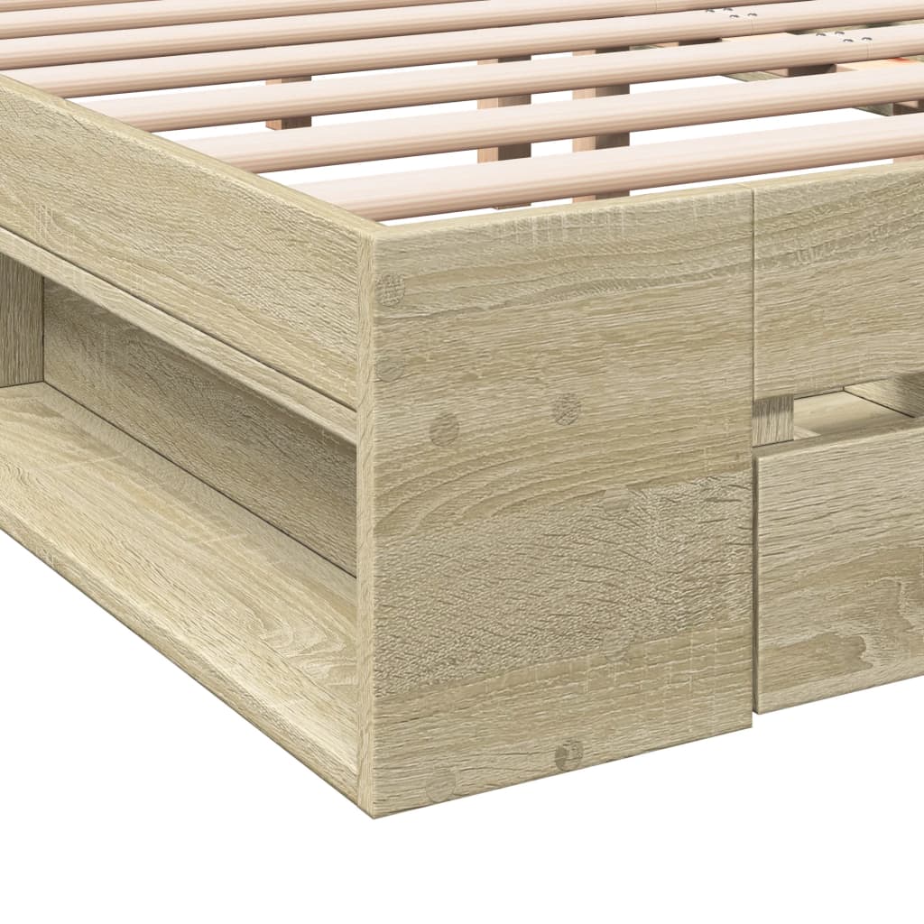 Bedframe met lades bewerkt hout sonoma eikenkleurig 135x190 cm is nu te koop bij PeponiXL, paradijselijk wonen!