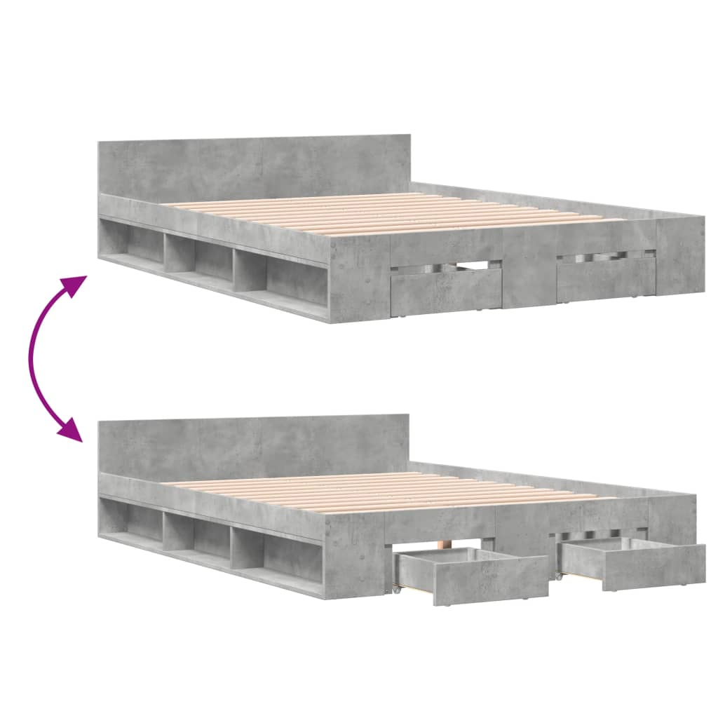 Bedframe met lades bewerkt hout betongrijs 135x190 cm is nu te koop bij PeponiXL, paradijselijk wonen!