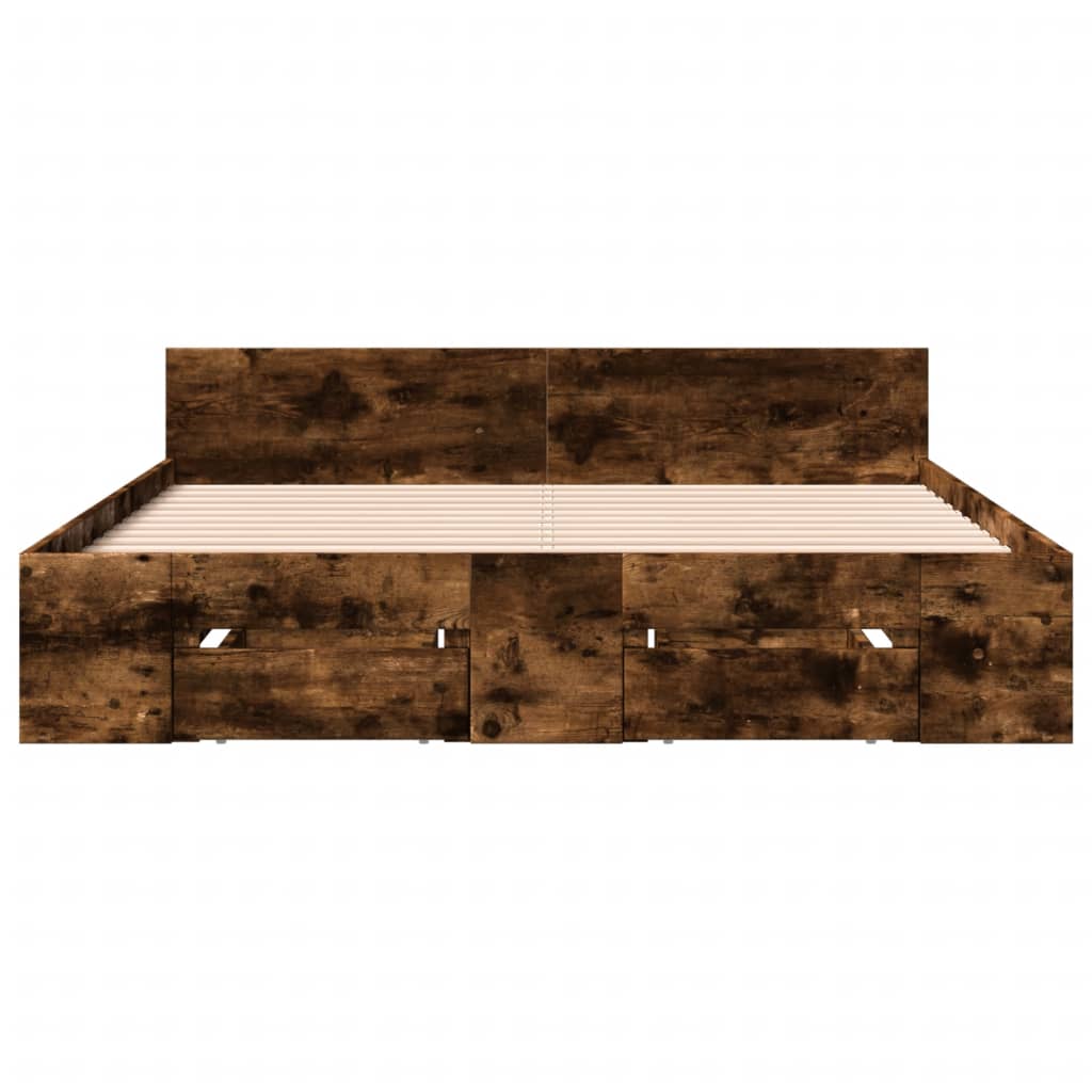 Bedframe met lades bewerkt hout gerookt eikenkleurig 135x190 cm is nu te koop bij PeponiXL, paradijselijk wonen!