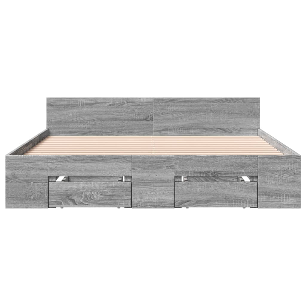 Bedframe met lades bewerkt hout grijs sonoma eiken 135x190 cm is nu te koop bij PeponiXL, paradijselijk wonen!