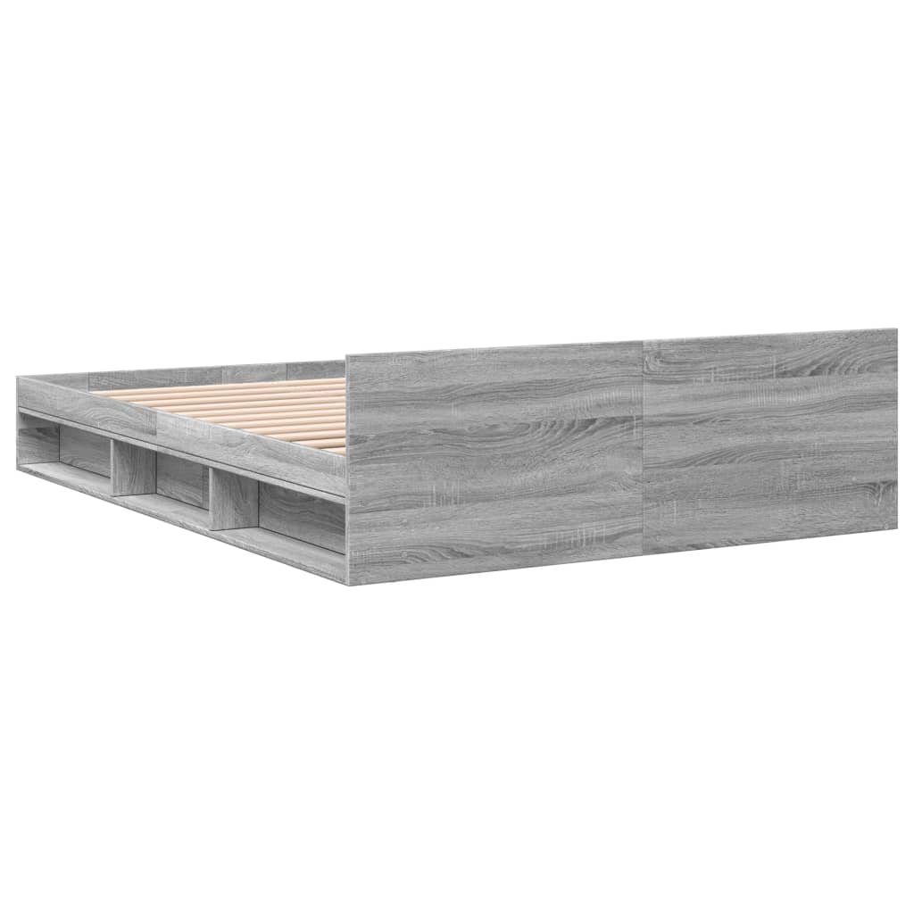 Bedframe met lades bewerkt hout grijs sonoma eiken 135x190 cm is nu te koop bij PeponiXL, paradijselijk wonen!