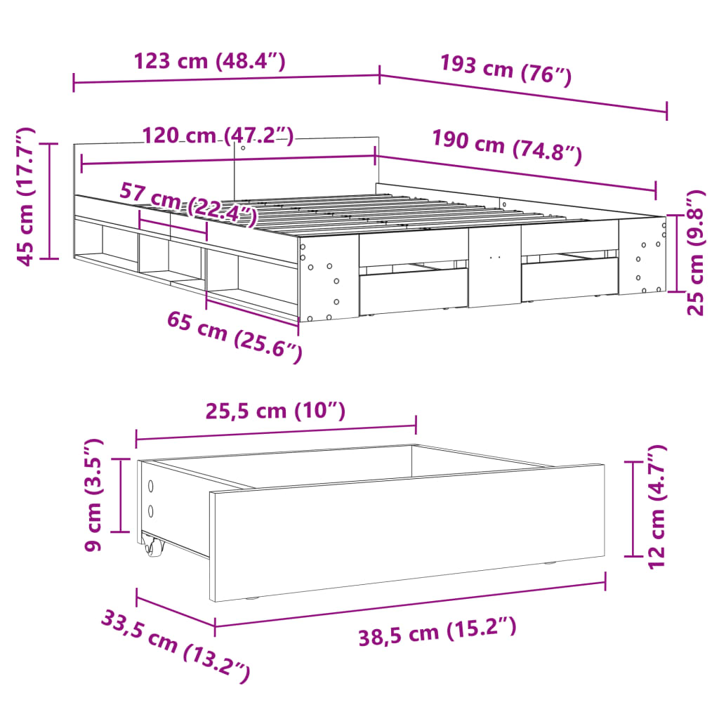 Bedframe met lades bewerkt hout wit 120x190 cm is nu te koop bij PeponiXL, paradijselijk wonen!