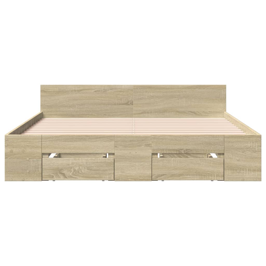 Bedframe met lades bewerkt hout sonoma eikenkleurig 120x190 cm is nu te koop bij PeponiXL, paradijselijk wonen!