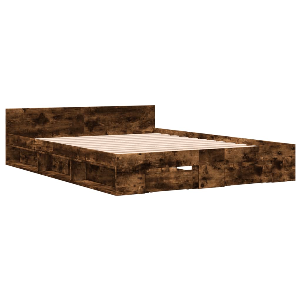 Bedframe met lades bewerkt hout gerookt eikenkleurig 120x190 cm is nu te koop bij PeponiXL, paradijselijk wonen!