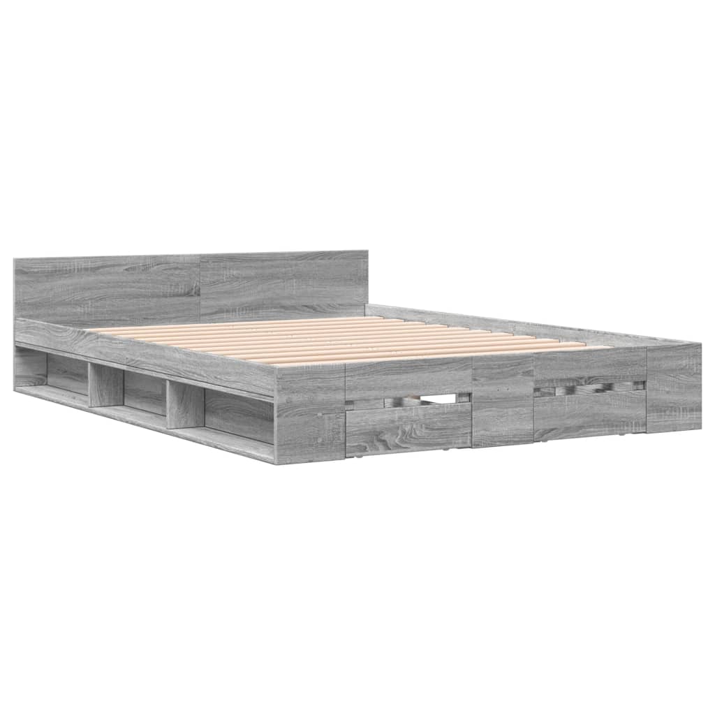Bedframe met lades bewerkt hout grijs sonoma eiken 120x190 cm is nu te koop bij PeponiXL, paradijselijk wonen!