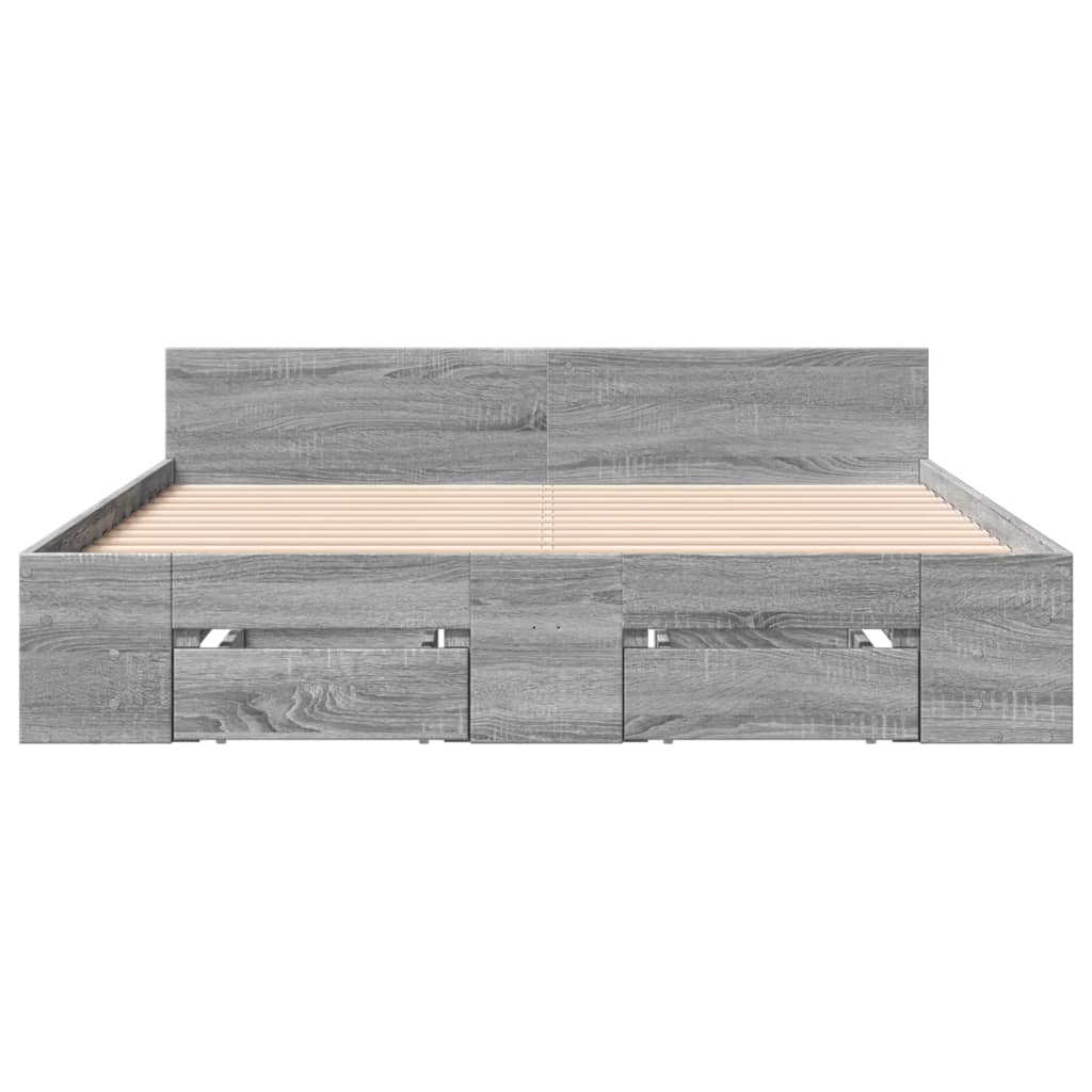 Bedframe met lades bewerkt hout grijs sonoma eiken 120x190 cm is nu te koop bij PeponiXL, paradijselijk wonen!