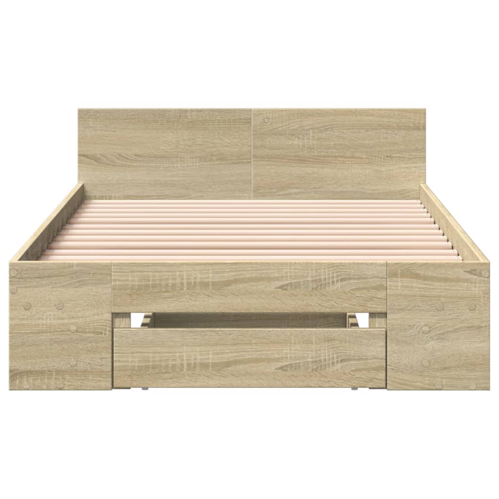 Bedframe met lade bewerkt hout sonoma eikenkleurig 90x190 cm is nu te koop bij PeponiXL, paradijselijk wonen!