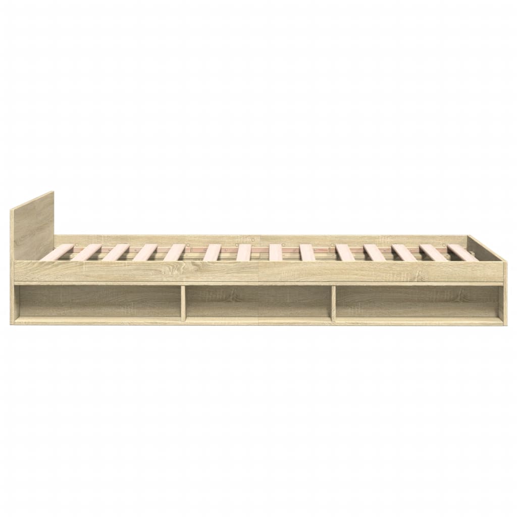 Bedframe met lade bewerkt hout sonoma eikenkleurig 90x190 cm is nu te koop bij PeponiXL, paradijselijk wonen!