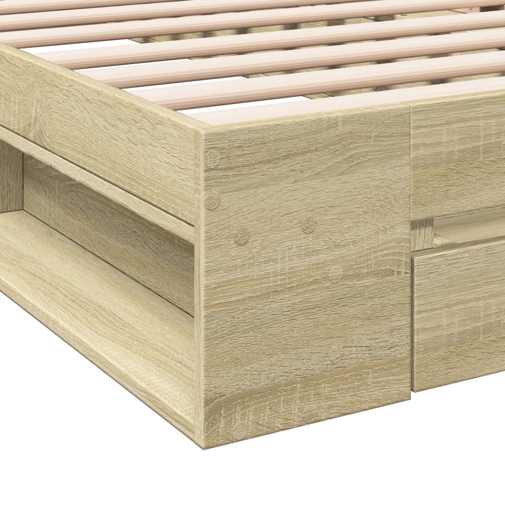 Bedframe met lade bewerkt hout sonoma eikenkleurig 90x190 cm is nu te koop bij PeponiXL, paradijselijk wonen!