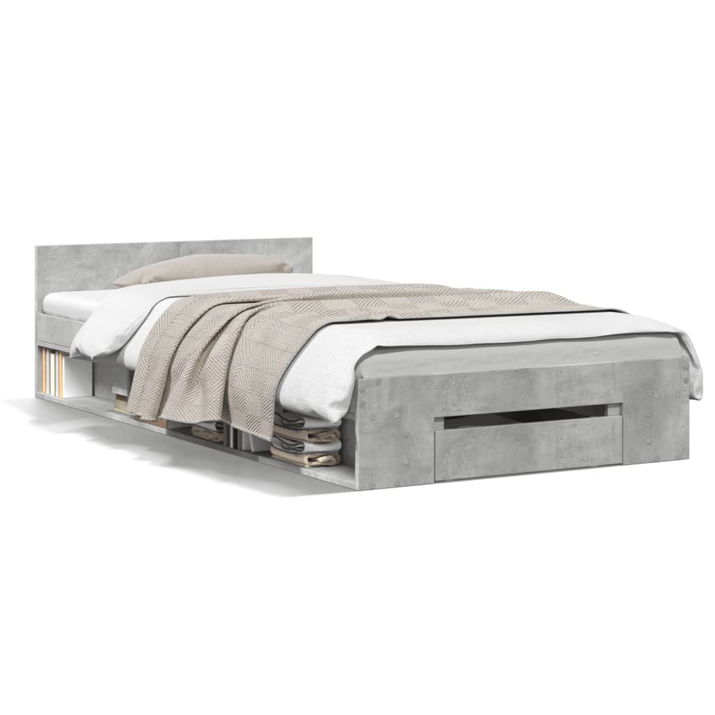 Bedframe met lade bewerkt hout betongrijs 90x190 cm is nu te koop bij PeponiXL, paradijselijk wonen!