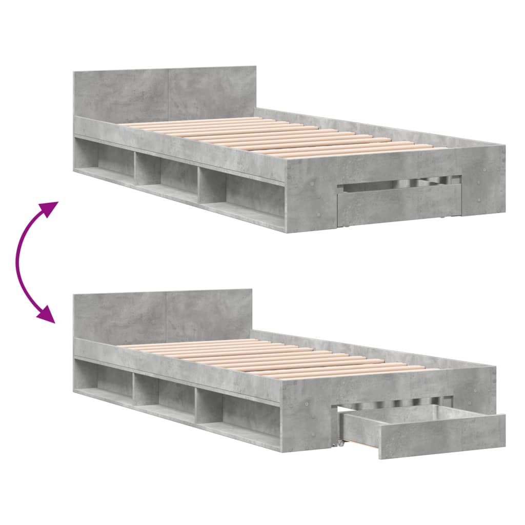 Bedframe met lade bewerkt hout betongrijs 90x190 cm is nu te koop bij PeponiXL, paradijselijk wonen!
