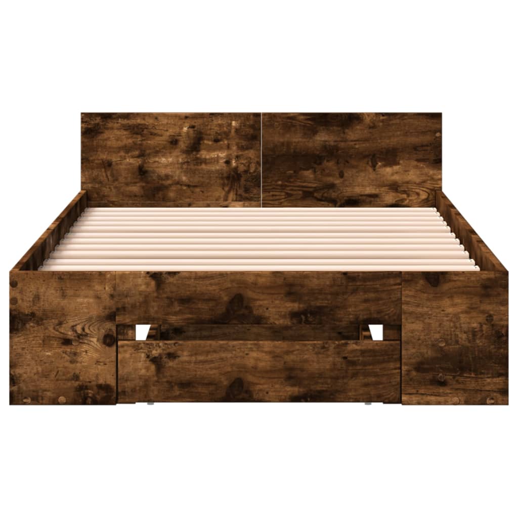 Bedframe met lade bewerkt hout gerookt eikenkleurig 90x190 cm is nu te koop bij PeponiXL, paradijselijk wonen!