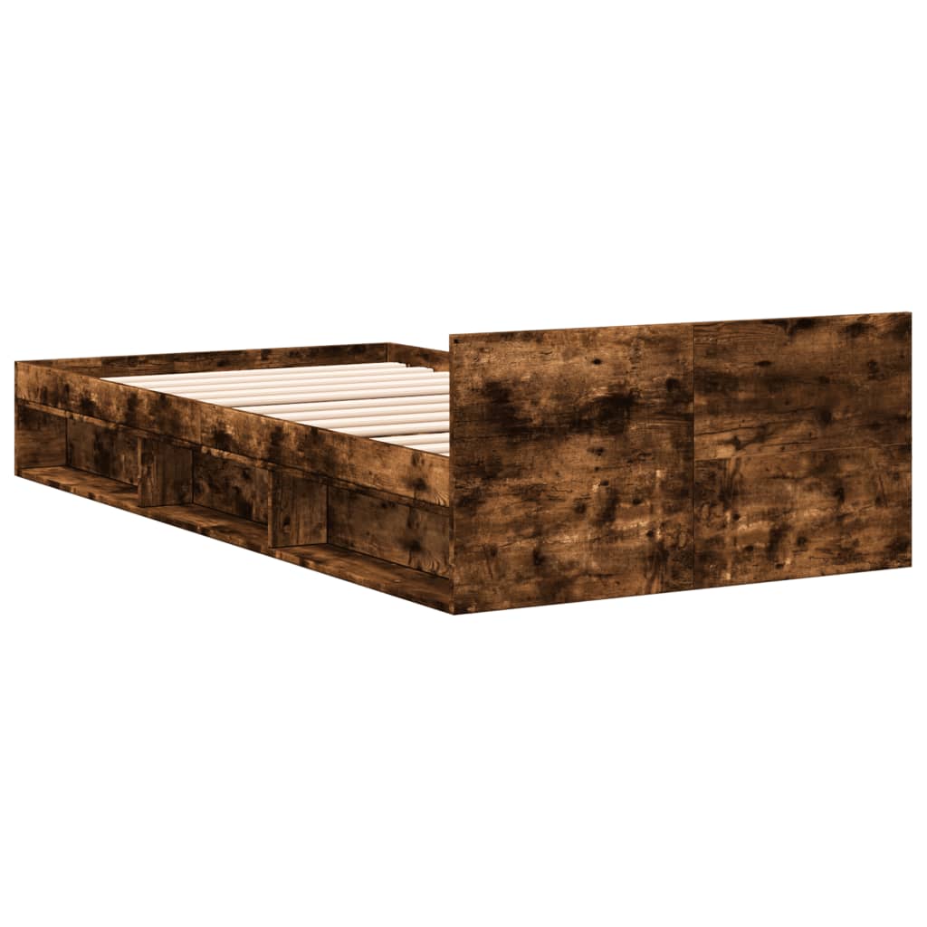 Bedframe met lade bewerkt hout gerookt eikenkleurig 90x190 cm is nu te koop bij PeponiXL, paradijselijk wonen!