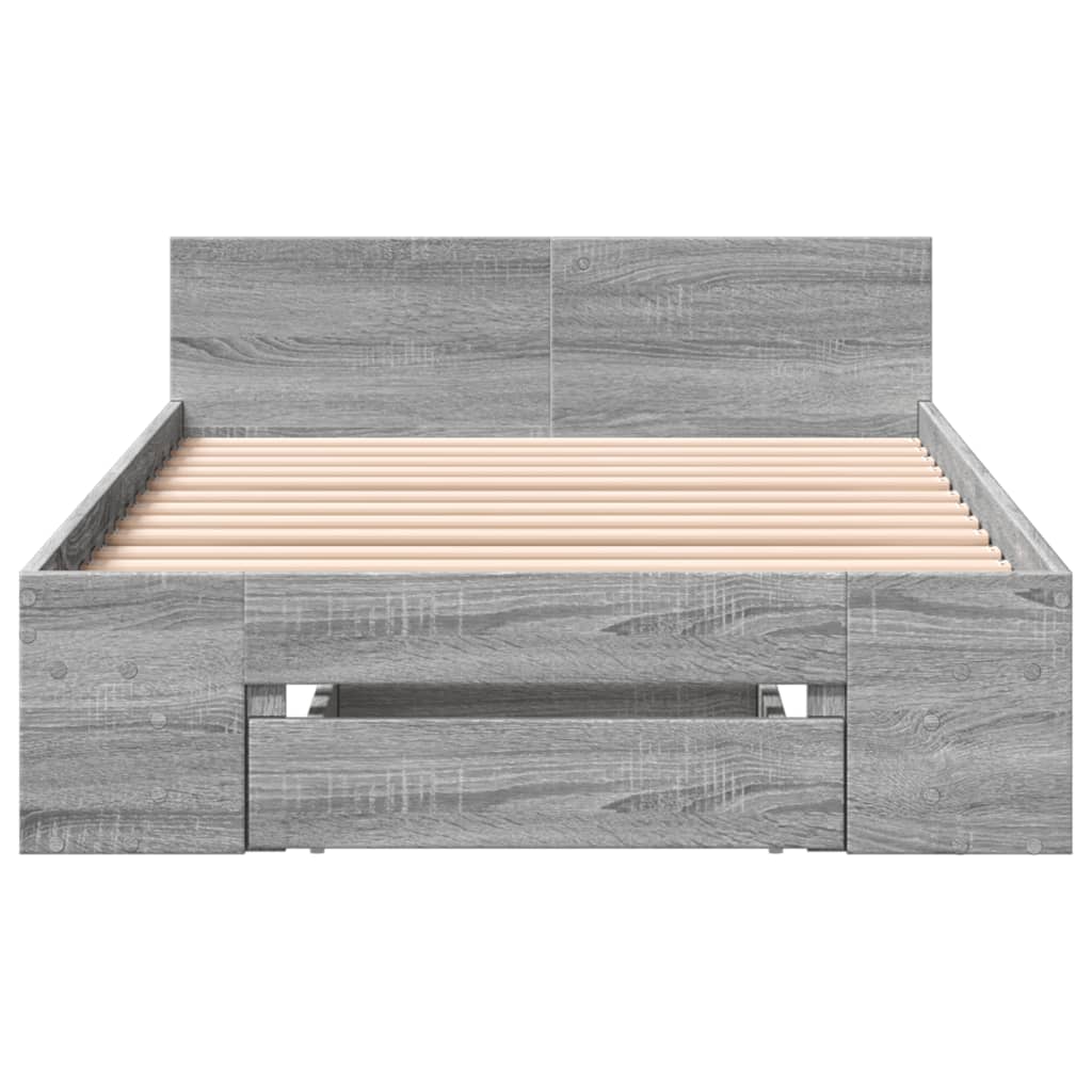 Bedframe met lade bewerkt hout grijs sonoma eiken 90x190 cm is nu te koop bij PeponiXL, paradijselijk wonen!