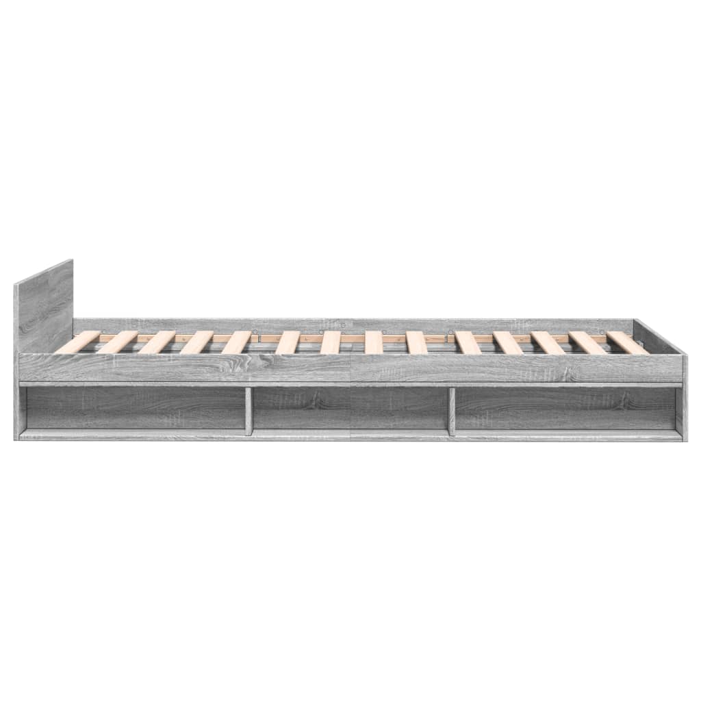 Bedframe met lade bewerkt hout grijs sonoma eiken 90x190 cm is nu te koop bij PeponiXL, paradijselijk wonen!