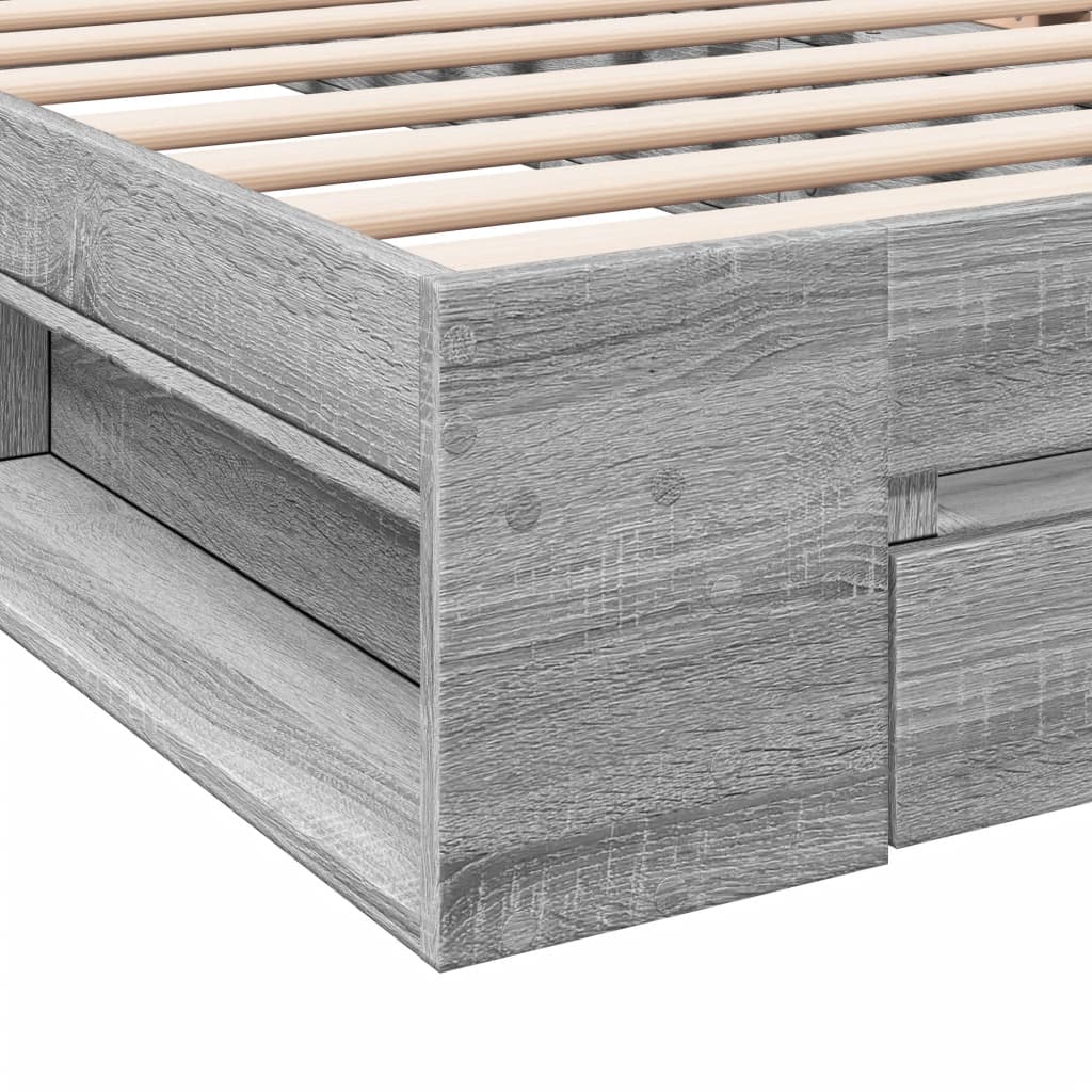 Bedframe met lade bewerkt hout grijs sonoma eiken 90x190 cm is nu te koop bij PeponiXL, paradijselijk wonen!