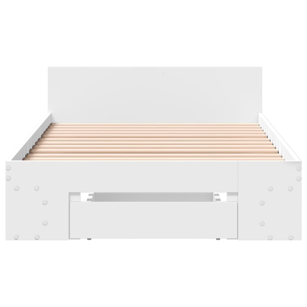 Bedframe met lade bewerkt hout wit 100x200 cm is nu te koop bij PeponiXL, paradijselijk wonen!