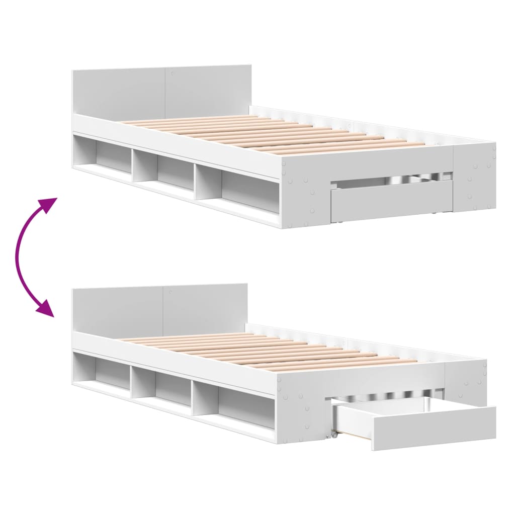 Bedframe met lade bewerkt hout wit 100x200 cm is nu te koop bij PeponiXL, paradijselijk wonen!