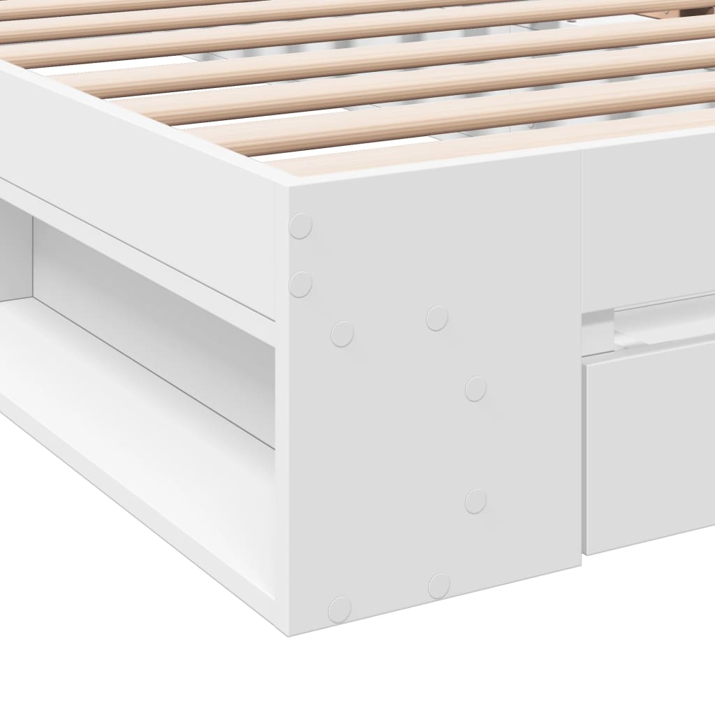 Bedframe met lade bewerkt hout wit 100x200 cm is nu te koop bij PeponiXL, paradijselijk wonen!