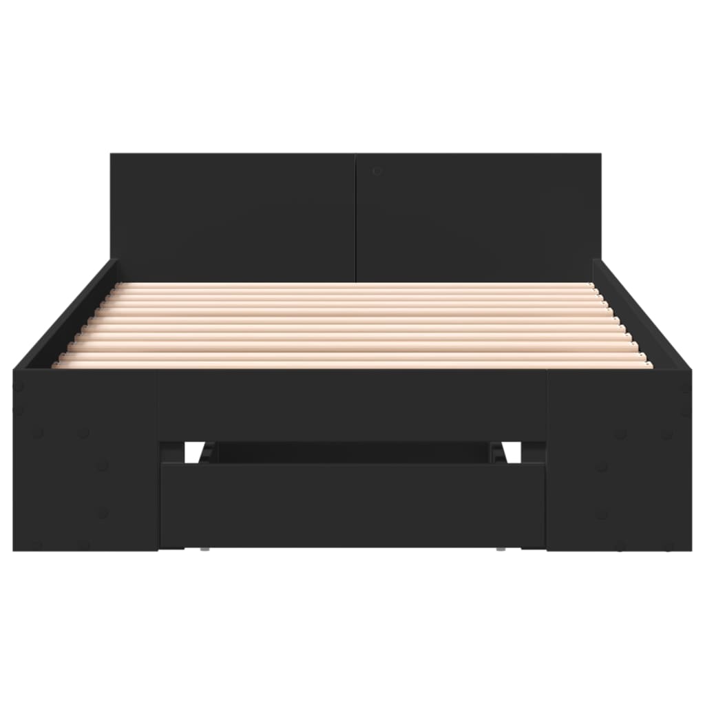 Bedframe met lade bewerkt hout zwart 100x200 cm is nu te koop bij PeponiXL, paradijselijk wonen!