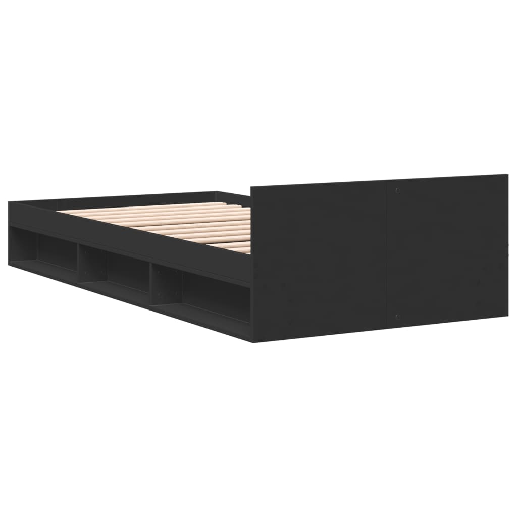 Bedframe met lade bewerkt hout zwart 100x200 cm is nu te koop bij PeponiXL, paradijselijk wonen!