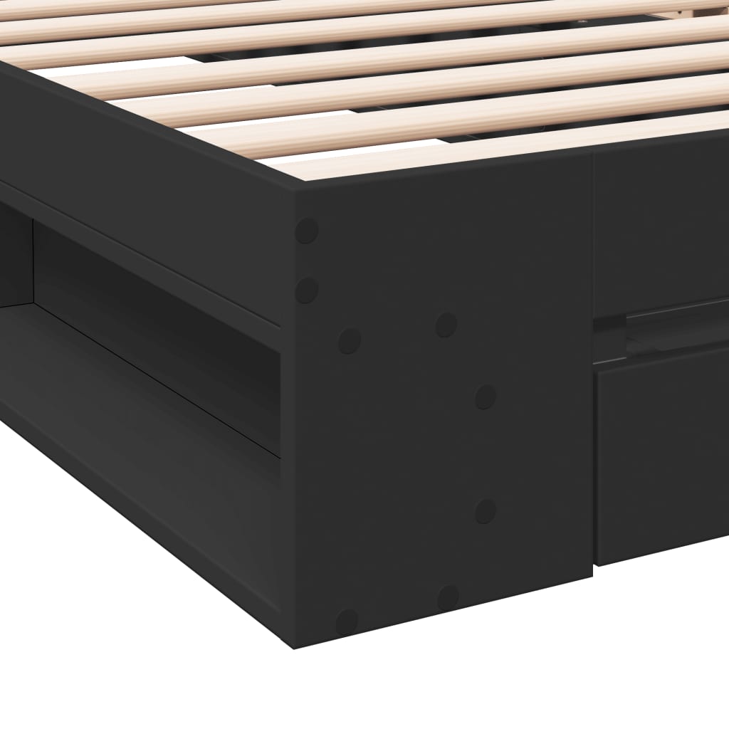 Bedframe met lade bewerkt hout zwart 100x200 cm is nu te koop bij PeponiXL, paradijselijk wonen!