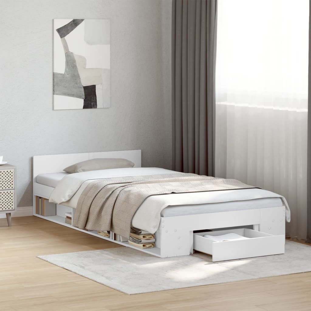 Bedframe met lade bewerkt hout wit 90x200 cm is nu te koop bij PeponiXL, paradijselijk wonen!