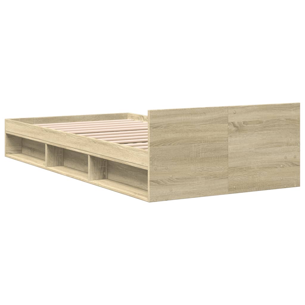 Bedframe met lade bewerkt hout sonoma eikenkleurig 90x200 cm is nu te koop bij PeponiXL, paradijselijk wonen!