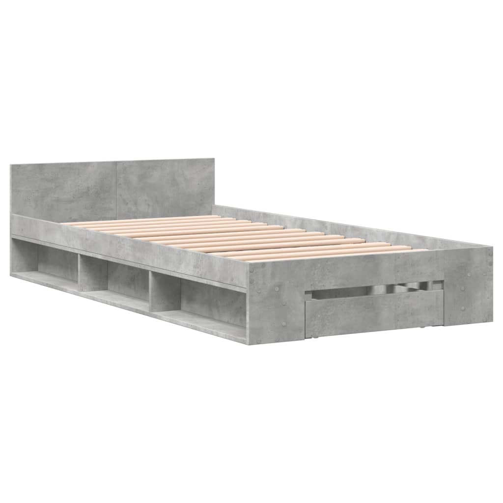 Bedframe met lade bewerkt hout betongrijs 90x200 cm is nu te koop bij PeponiXL, paradijselijk wonen!