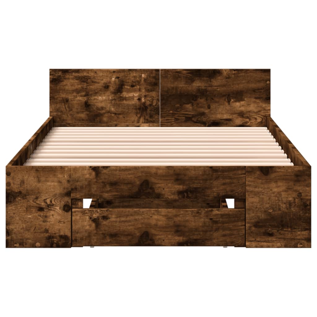 Bedframe met lade bewerkt hout gerookt eikenkleurig 90x200 cm is nu te koop bij PeponiXL, paradijselijk wonen!