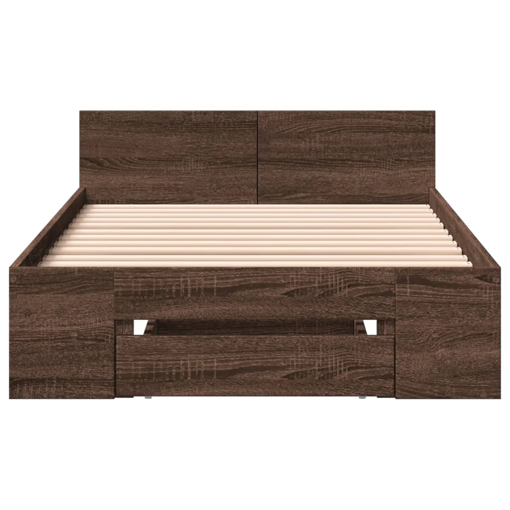 Bedframe met lade bewerkt hout bruin eikenkleurig 90x200 cm is nu te koop bij PeponiXL, paradijselijk wonen!