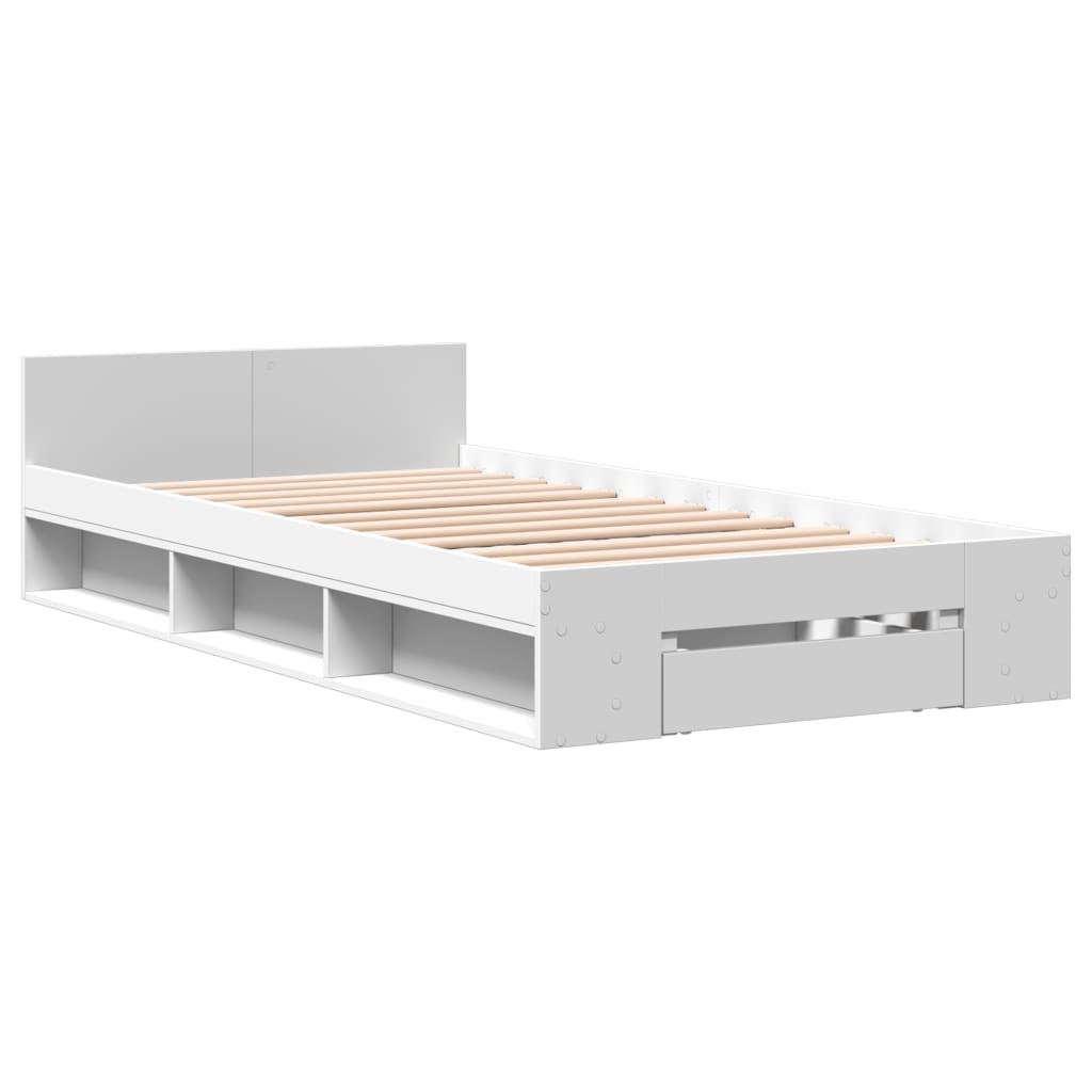 Bedframe met lade bewerkt hout wit 75x190 cm is nu te koop bij PeponiXL, paradijselijk wonen!