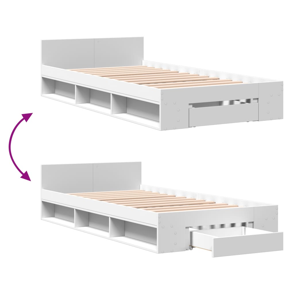 Bedframe met lade bewerkt hout wit 75x190 cm is nu te koop bij PeponiXL, paradijselijk wonen!