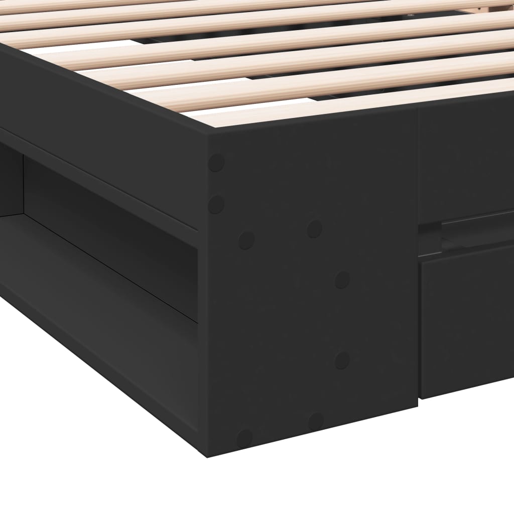 Bedframe met lade bewerkt hout zwart 75x190 cm is nu te koop bij PeponiXL, paradijselijk wonen!