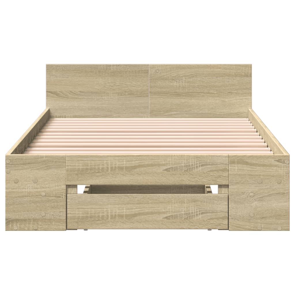 Bedframe met lade bewerkt hout sonoma eikenkleurig 75x190 cm is nu te koop bij PeponiXL, paradijselijk wonen!