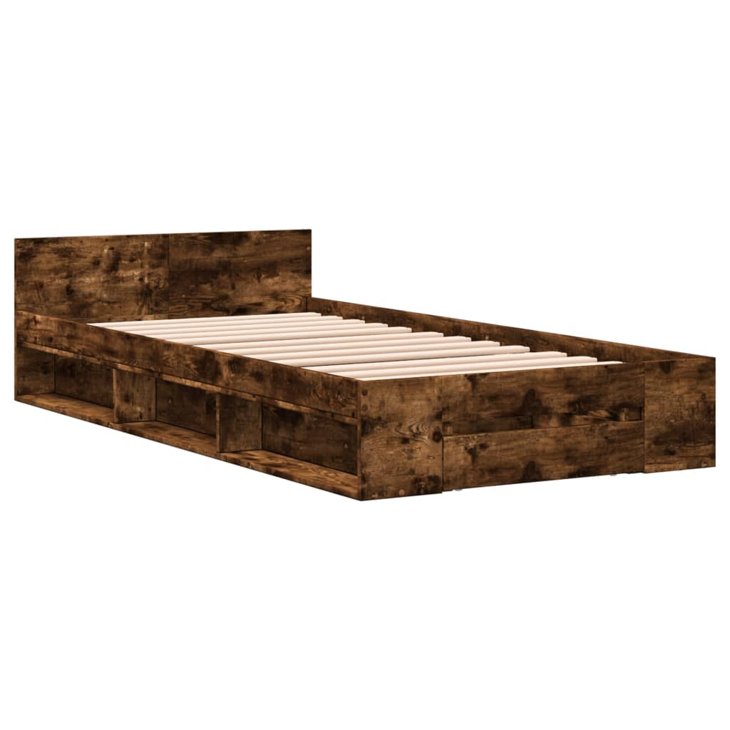 Bedframe met lade bewerkt hout gerookt eikenkleurig 75x190 cm is nu te koop bij PeponiXL, paradijselijk wonen!