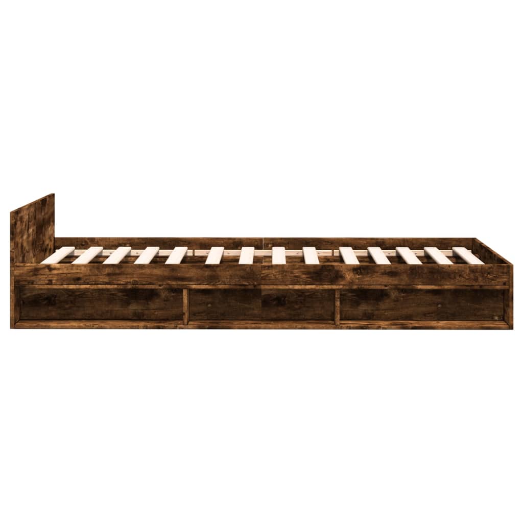 Bedframe met lade bewerkt hout gerookt eikenkleurig 75x190 cm is nu te koop bij PeponiXL, paradijselijk wonen!