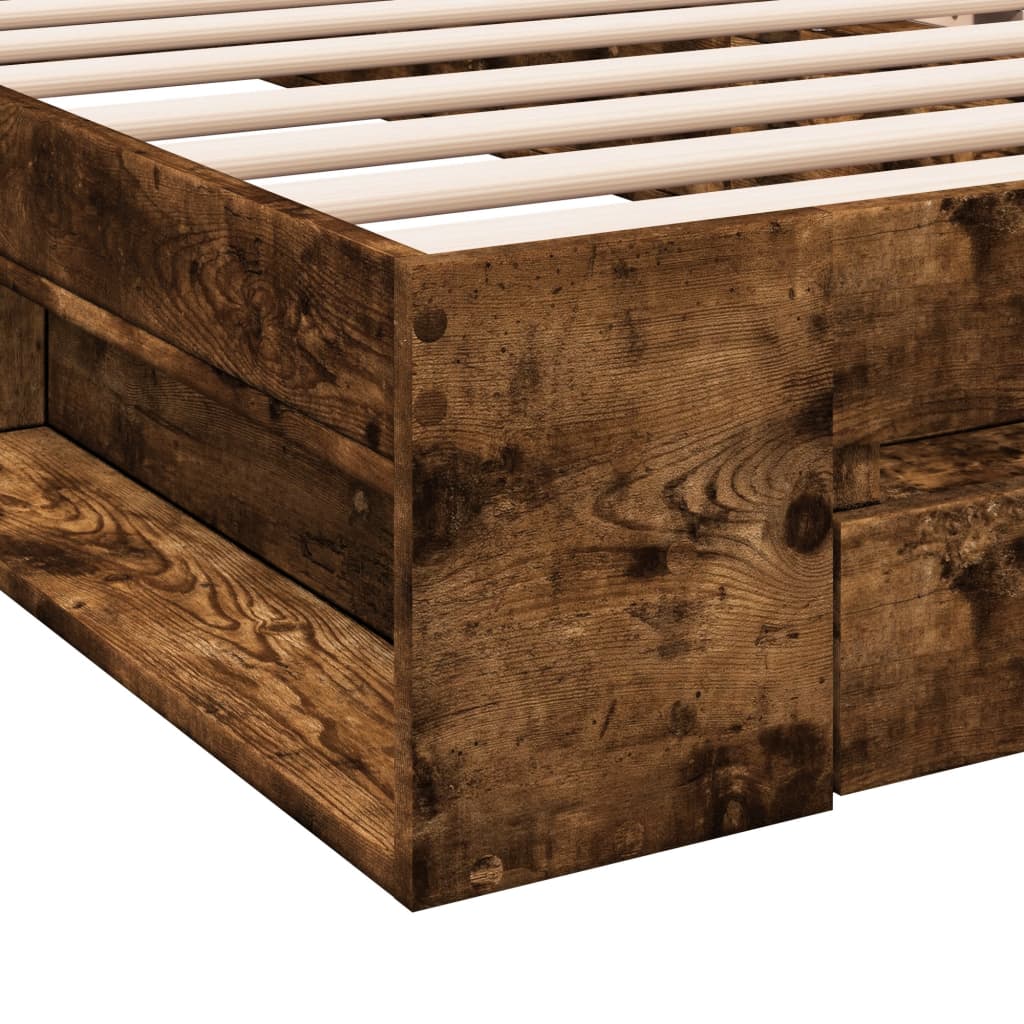 Bedframe met lade bewerkt hout gerookt eikenkleurig 75x190 cm is nu te koop bij PeponiXL, paradijselijk wonen!