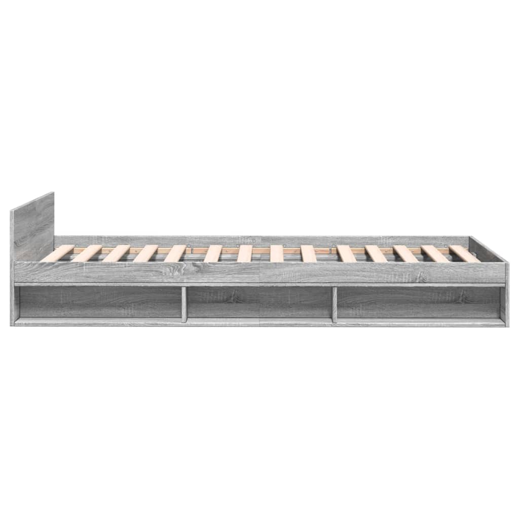 Bedframe met lade bewerkt hout grijs sonoma eiken 75x190 cm is nu te koop bij PeponiXL, paradijselijk wonen!