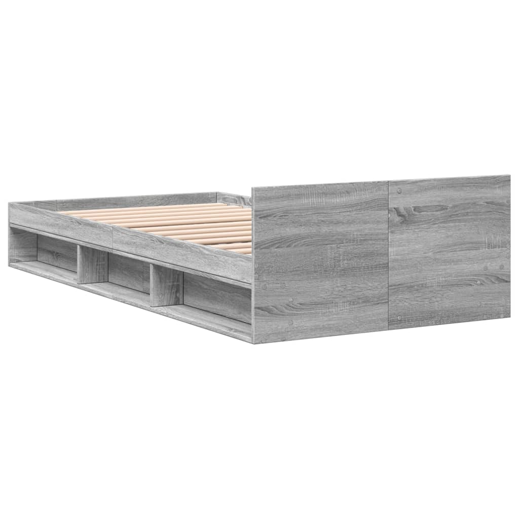Bedframe met lade bewerkt hout grijs sonoma eiken 75x190 cm is nu te koop bij PeponiXL, paradijselijk wonen!