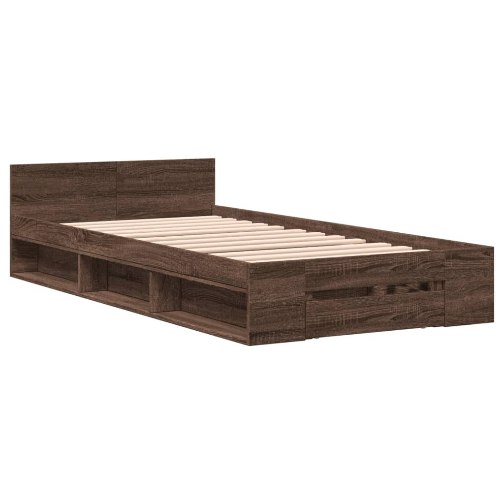 Bedframe met lade bewerkt hout bruin eikenkleurig 75x190 cm is nu te koop bij PeponiXL, paradijselijk wonen!