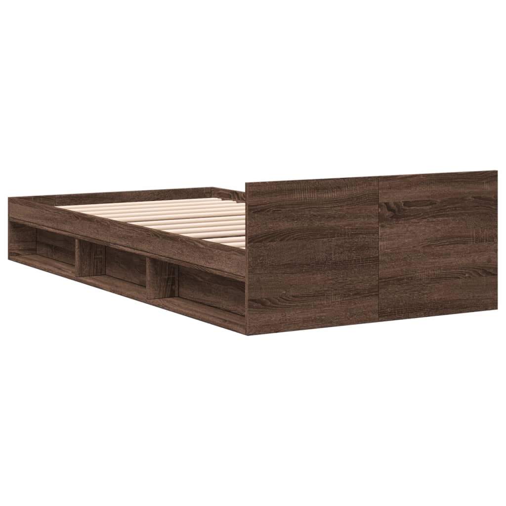 Bedframe met lade bewerkt hout bruin eikenkleurig 75x190 cm is nu te koop bij PeponiXL, paradijselijk wonen!