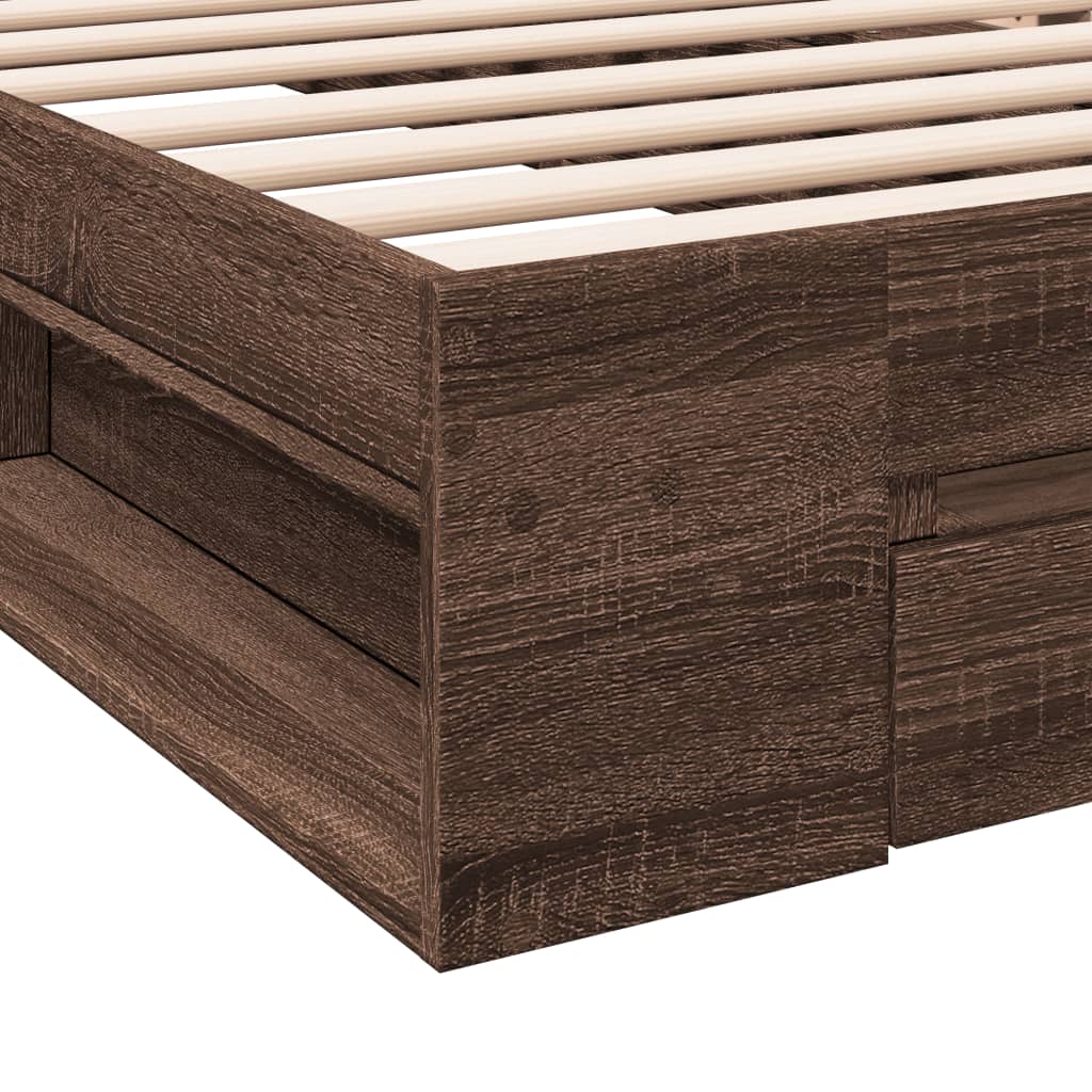 Bedframe met lade bewerkt hout bruin eikenkleurig 75x190 cm is nu te koop bij PeponiXL, paradijselijk wonen!