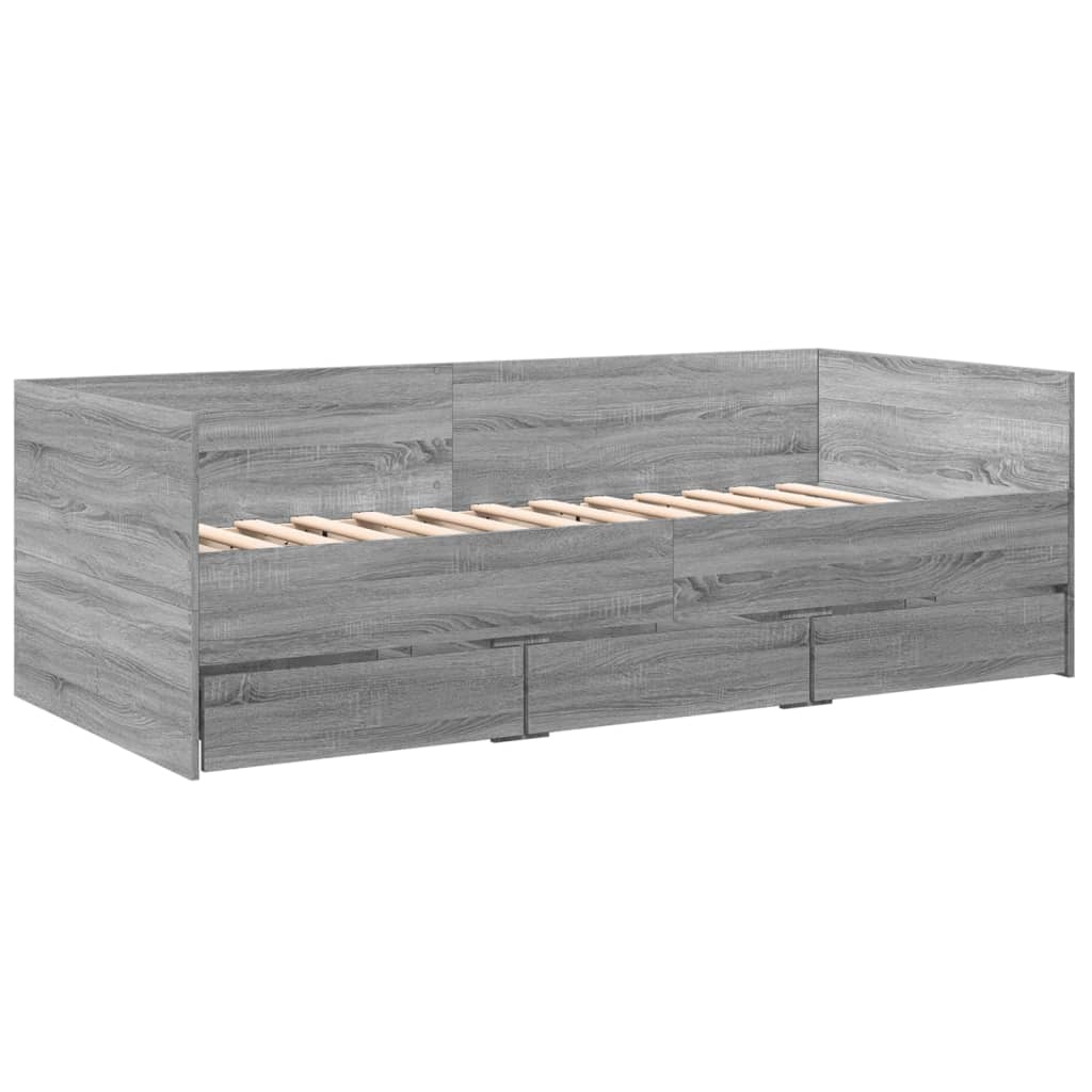 Slaapbank met lades zonder matras 100x200 cm grijs sonoma eiken is nu te koop bij PeponiXL, paradijselijk wonen!